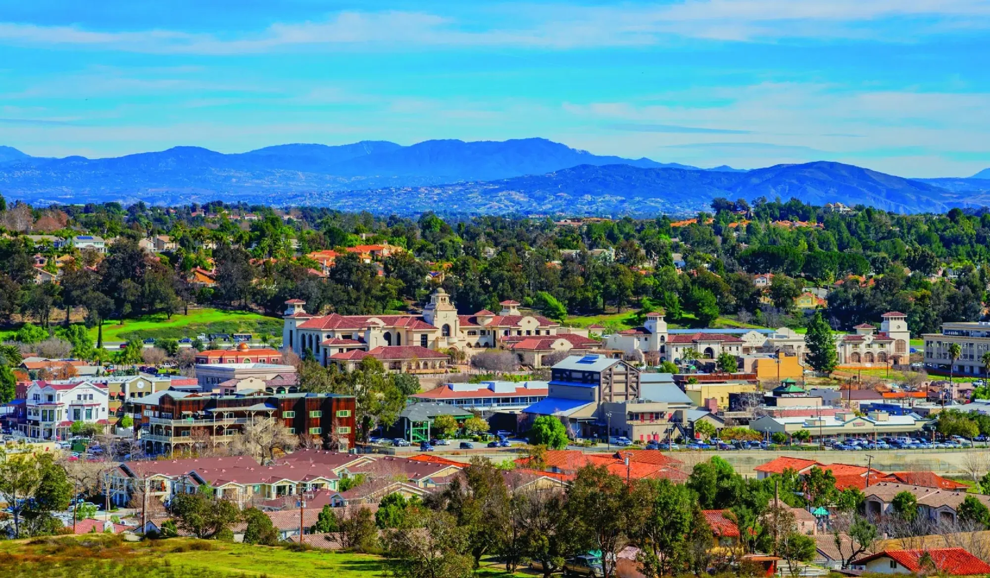 Temecula, CA homes and business district below the mountains Temecula, CA homes and business district below the mountains